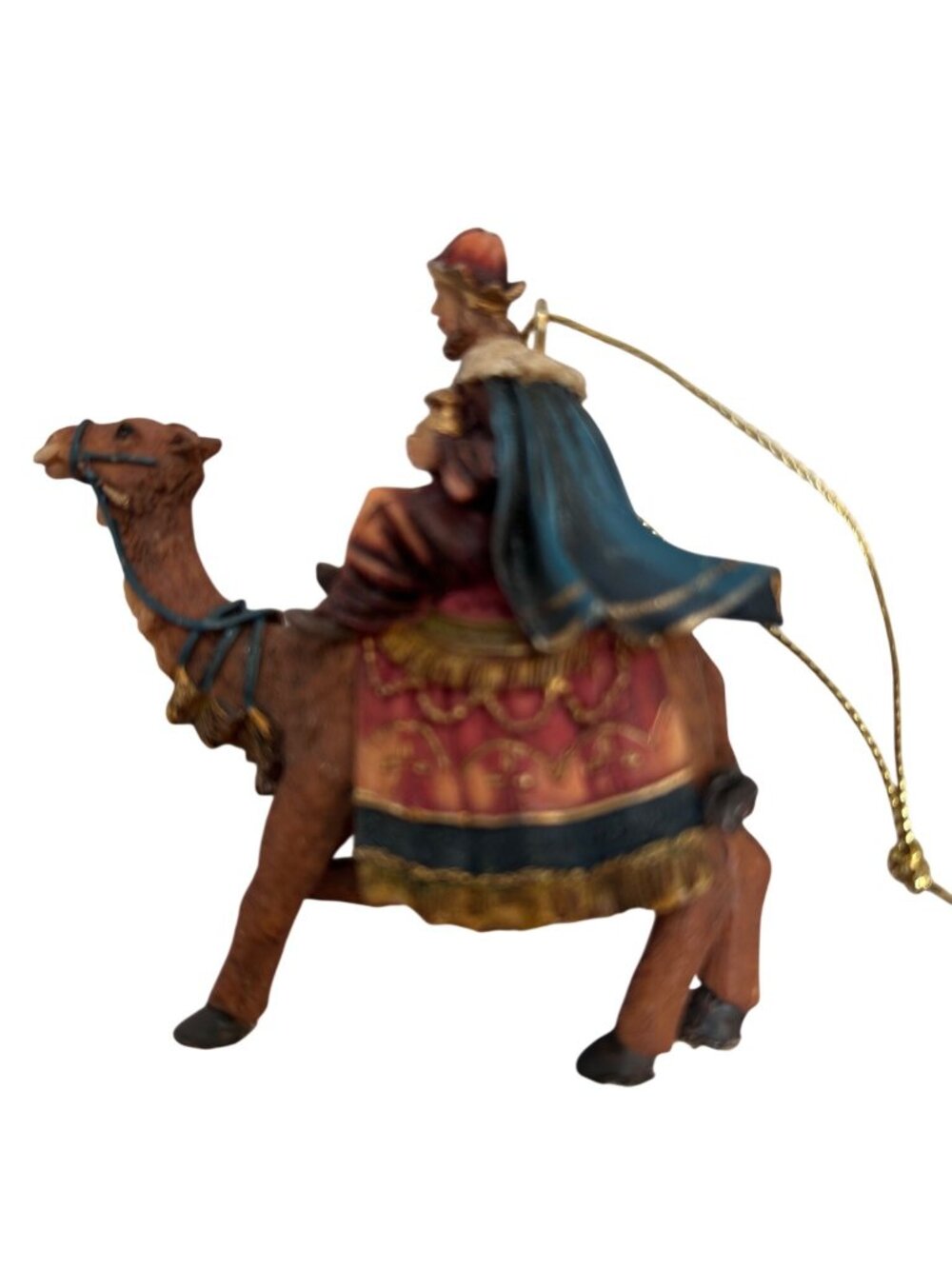 Magi On Camel Resin Ornament Nativity Figurine Gold Hanging Loop 3.5" Tall